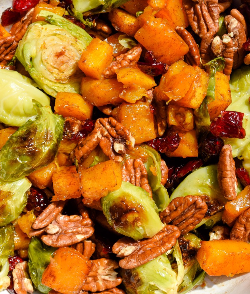 Roasted Butternut Squash and Brussels Sprouts with Toasted Pecans and ...
